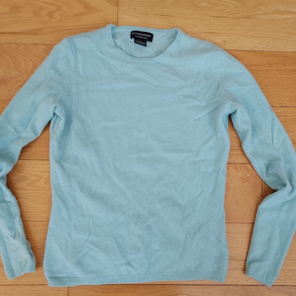 Sutton Studios Bloomingdales Cashmere Crew Neck Long Sleeve Sweater Aqua Size S